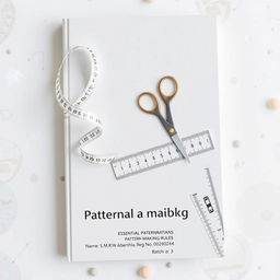 A professional A4-sized book cover for a pattern-making guide, featuring a neutral color palette of soft grays, whites, and muted beige tones to maintain an elegant appearance