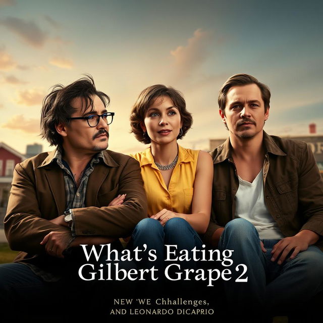 A captivating movie poster for the sequel to 'What’s Eating Gilbert Grape 2', featuring a realistic and nostalgic design reminiscent of the original movie poster