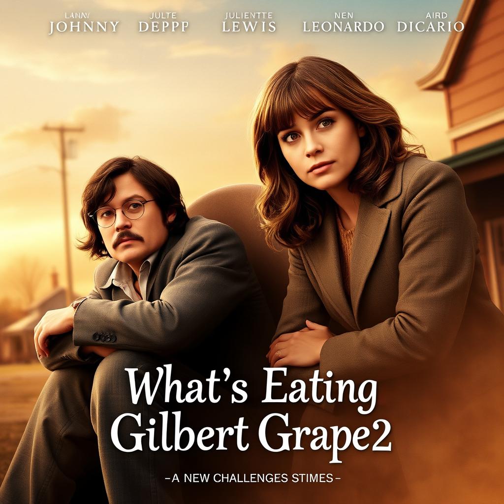 A captivating movie poster for the sequel to 'What’s Eating Gilbert Grape 2', featuring a realistic and nostalgic design reminiscent of the original movie poster