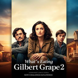 A captivating movie poster for the sequel to 'What’s Eating Gilbert Grape 2', featuring a realistic and nostalgic design reminiscent of the original movie poster