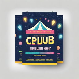 An eye-catching flyer, featuring a jovial scene within a marquee