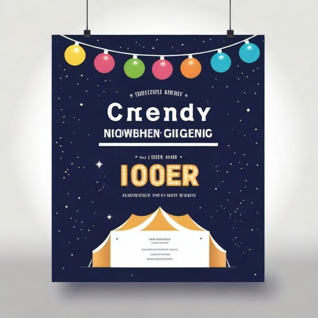 A lively flyer showcasing a festive marquee emboldened by sparkling lights