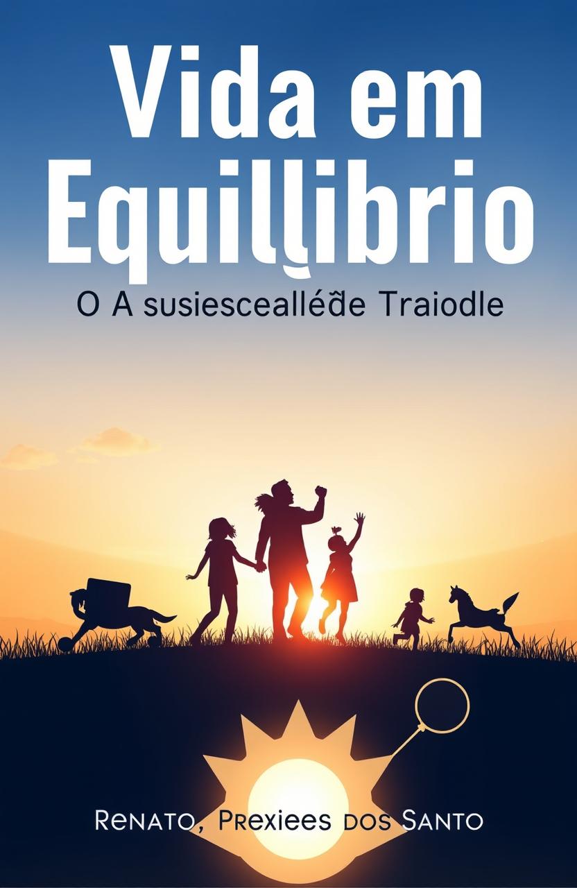 Um design de capa de livro inspirador que ilustra a harmonia entre trabalho, família e saúde