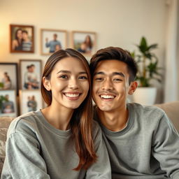 A beautiful 24-year-old woman with fair skin, straight hair, and almond-shaped eyes, alongside her 20-year-old younger brother