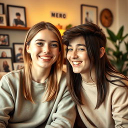 A beautiful 24-year-old woman with fair skin, straight hair, and almond-shaped eyes, alongside her 20-year-old younger brother