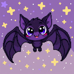 A pixel art character resembling a bat, with large, expressive eyes and detailed wings