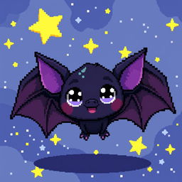 A pixel art character resembling a bat, with large, expressive eyes and detailed wings