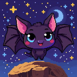 A pixel art character resembling a bat, with large, expressive eyes and detailed wings