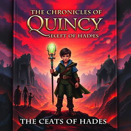 An epic fantasy book cover for 'The Chronicles of Quincy: The Secrets of Hades'