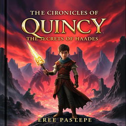 An epic fantasy book cover for 'The Chronicles of Quincy: The Secrets of Hades'