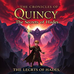 An epic fantasy book cover for 'The Chronicles of Quincy: The Secrets of Hades'