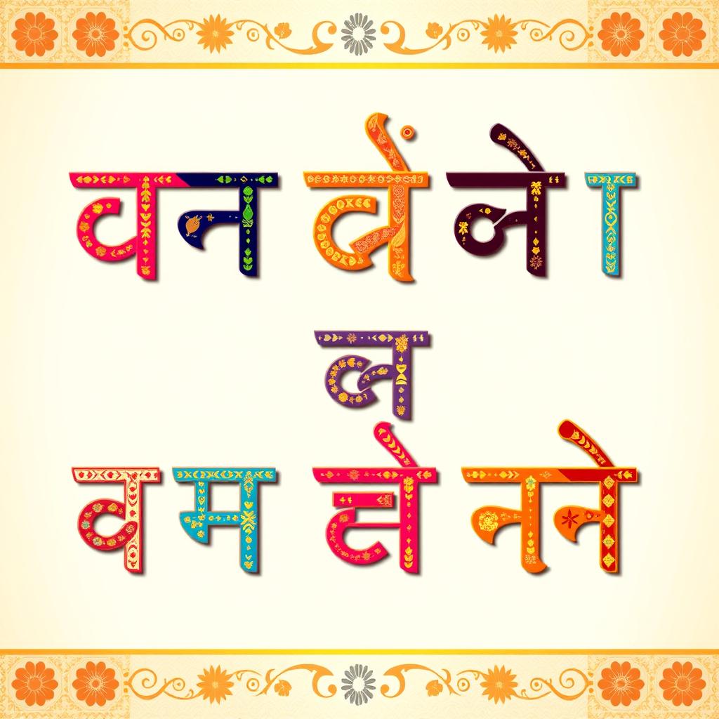 A visually appealing artistic display of the Hindi letters: अ, आ, इ, ई, क, ख, ग, घ in Devanagari script