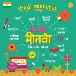 A visually engaging and informative illustration representing Hindi grammar (व्याकरण)