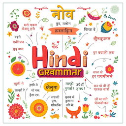 A visually engaging and informative illustration representing Hindi grammar (व्याकरण)