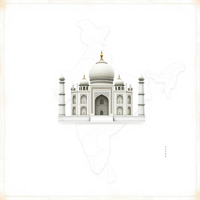 An outline map of India with a detailed illustration of the Taj Mahal integrated within it