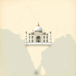 An outline map of India with a detailed illustration of the Taj Mahal integrated within it