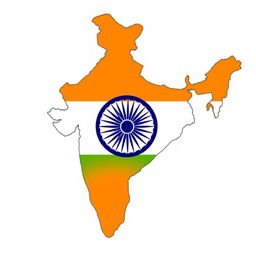 An outline map of India filled with the vibrant tricolor of the Indian flag: saffron, white, and green