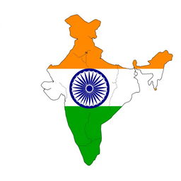 An outline map of India filled with the vibrant tricolor of the Indian flag: saffron, white, and green