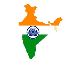 An outline map of India filled with the vibrant tricolor of the Indian flag: saffron, white, and green