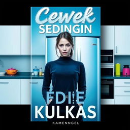 A stylish and eye-catching book cover for a novel titled 'Cewek Sedingin Kulkas'
