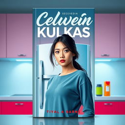 A stylish and eye-catching book cover for a novel titled 'Cewek Sedingin Kulkas'