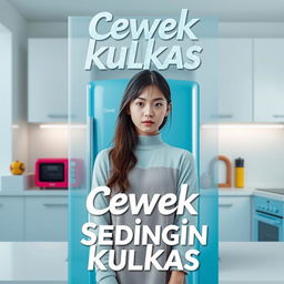 A stylish and eye-catching book cover for a novel titled 'Cewek Sedingin Kulkas'