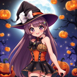 A sexy anime-style character dressed in a stunning Halloween costume