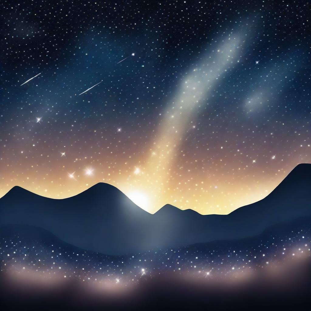 Stary night sky animated with bright Hollywood spotlights sweeping across their celestial canvas.