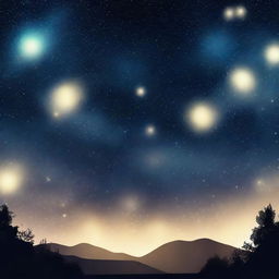 Stary night sky animated with bright Hollywood spotlights sweeping across their celestial canvas.