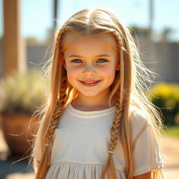 A girl with long blond hair featuring tiny braids scattered throughout, showcasing a playful and casual look