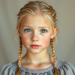 A portrait of a teenage girl with blond hair styled in tiny scattered braids