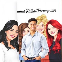 A book cover featuring a striking background of four beautiful women of diverse ethnicities: one with long black hair, another with curly brunette locks, a third with flowing blonde hair, and the fourth having vibrant red hair