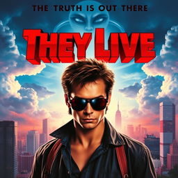 A striking movie poster for the film 'They Live'