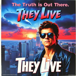 A striking movie poster for the film 'They Live'