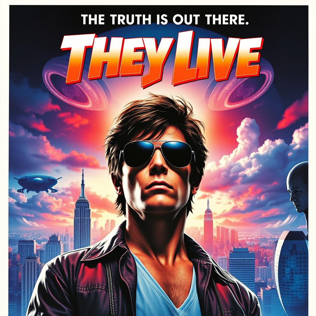 A striking movie poster for the film 'They Live'