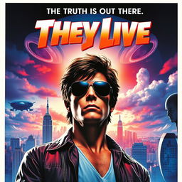 A striking movie poster for the film 'They Live'