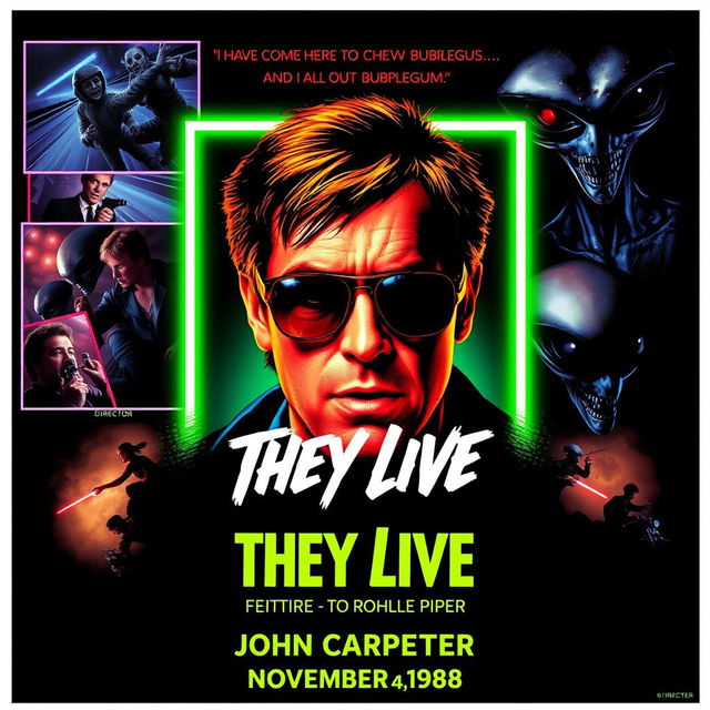 An eye-catching movie poster for the film 'They Live'