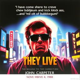 An engaging movie poster for the film 'They Live', featuring key fragments from the story that highlight its thrilling and action-packed essence