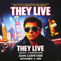 An engaging movie poster for the film 'They Live', featuring key fragments from the story that highlight its thrilling and action-packed essence