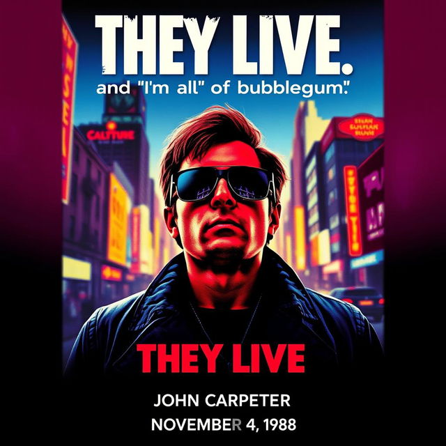 An engaging movie poster for the film 'They Live', featuring key fragments from the story that highlight its thrilling and action-packed essence