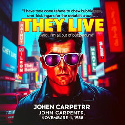 An engaging movie poster for the film 'They Live', featuring key fragments from the story that highlight its thrilling and action-packed essence