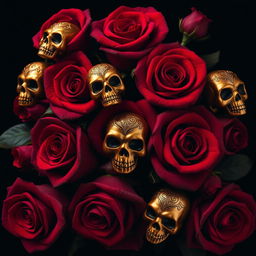 A visually stunning composition featuring deep red roses with velvety petals, elegantly arranged against a black background