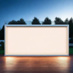 A large blank marquee illuminated by bright lights, creating a captivating glow in the night