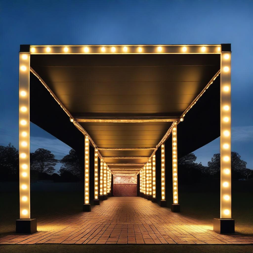 A large blank marquee illuminated by bright lights, creating a captivating glow in the night