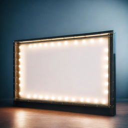 A large blank marquee illuminated by bright lights, creating a captivating glow in the night