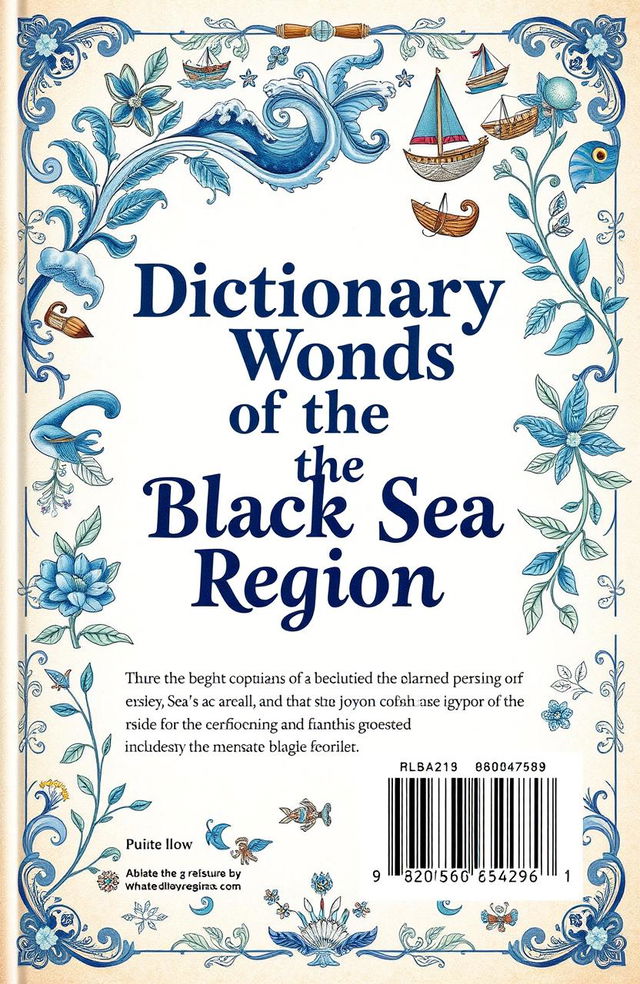 Book cover design titled 'Dictionary of Words of the Black Sea Region', featuring intricate illustrations inspired by the culture and nature of the Black Sea area