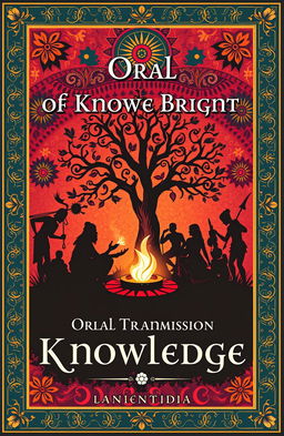 A visually striking cover page design featuring the heading 'Oral Transmission of Knowledge: Storytelling and Folklore in Ancient India'