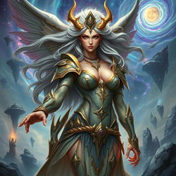 An Aetherian nymph depicted as a powerful and formidable woman with an imposing presence