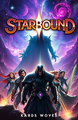 A captivating fantasy book cover for 'Starbound', showcasing a vibrant, cosmic environment