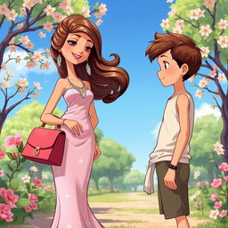 A captivating illustration depicting the rich girl and the poor boy, set in a 16:9 aspect ratio